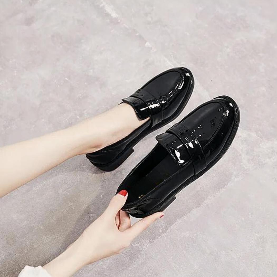 Svarta loafers med fyrkantig klack i preppystil för dam