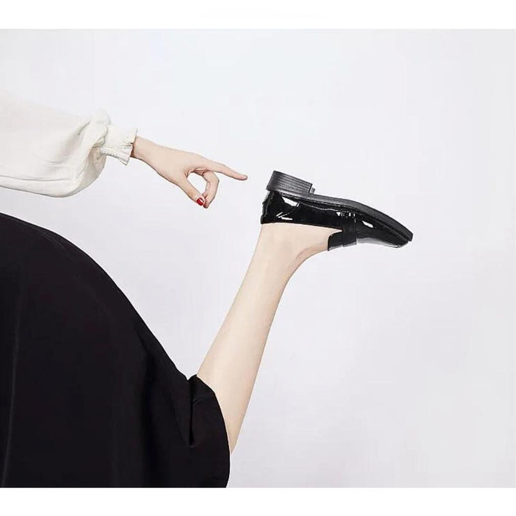 Svarta loafers med fyrkantig klack i preppystil för dam