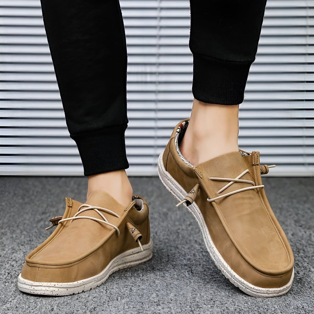 Bruna och blå loafers i syntetiskt läder för herr