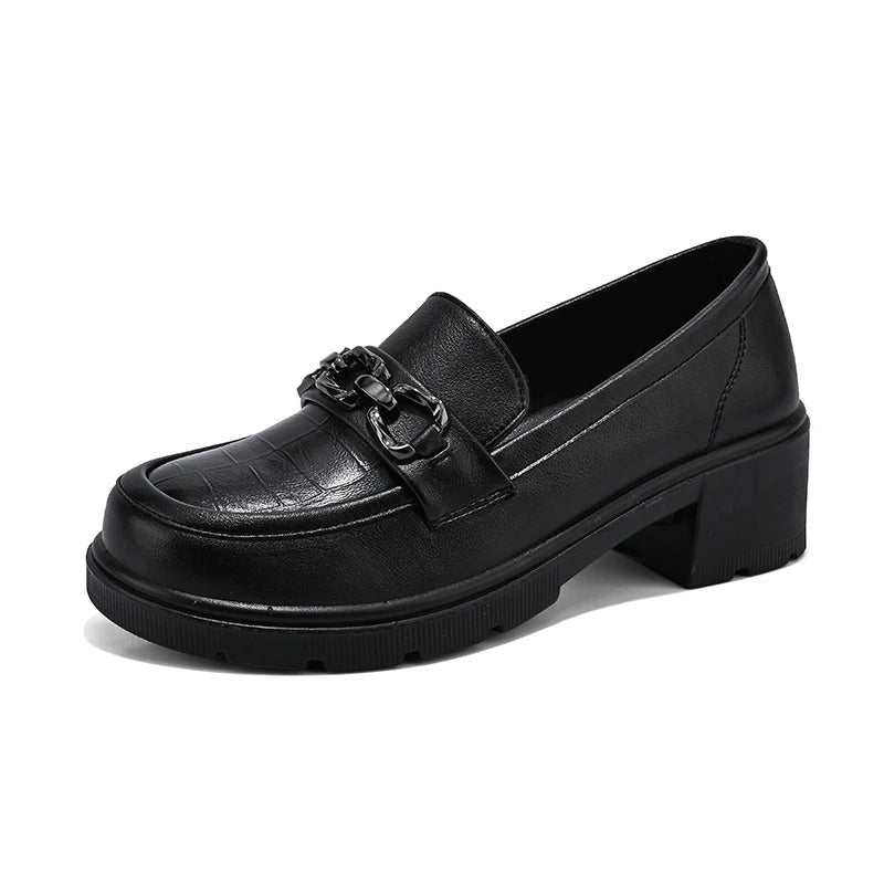 Loafers med blockklack och silverbeslag för dam, bild 7 av 8
