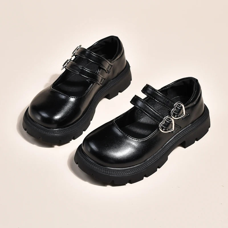 Trendiga svarta loafers för flickor med dubbelrem, bild 2 av 5