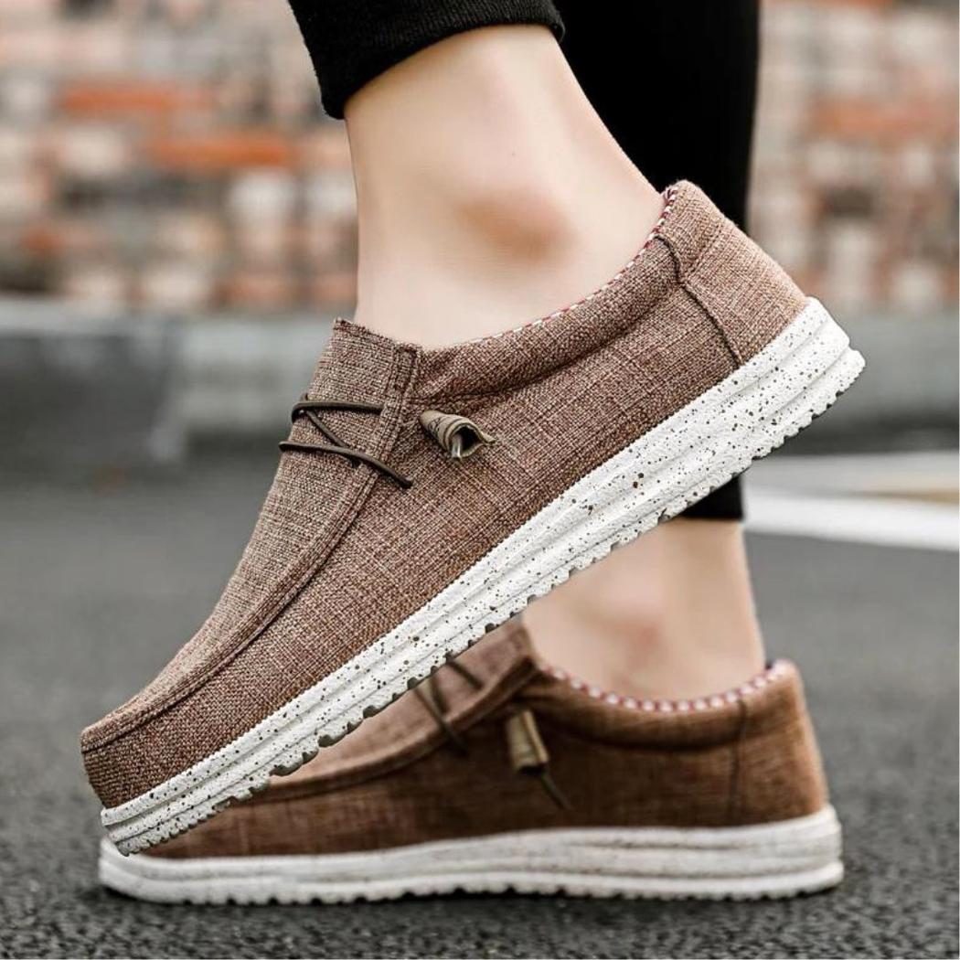 Lätta loafers i tyg för herr, bruna eller blå