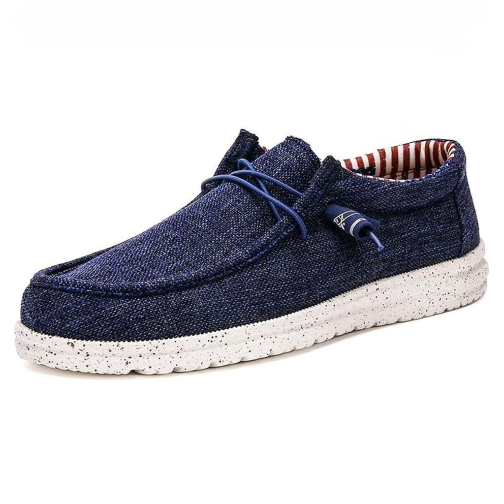 Lätta loafers i tyg för herr, bruna eller blå
