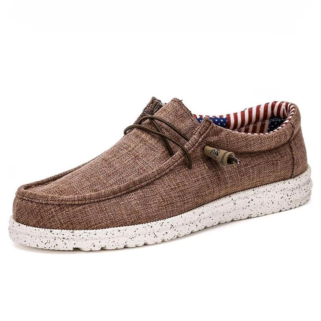 Lätta loafers i tyg för herr, bruna eller blå