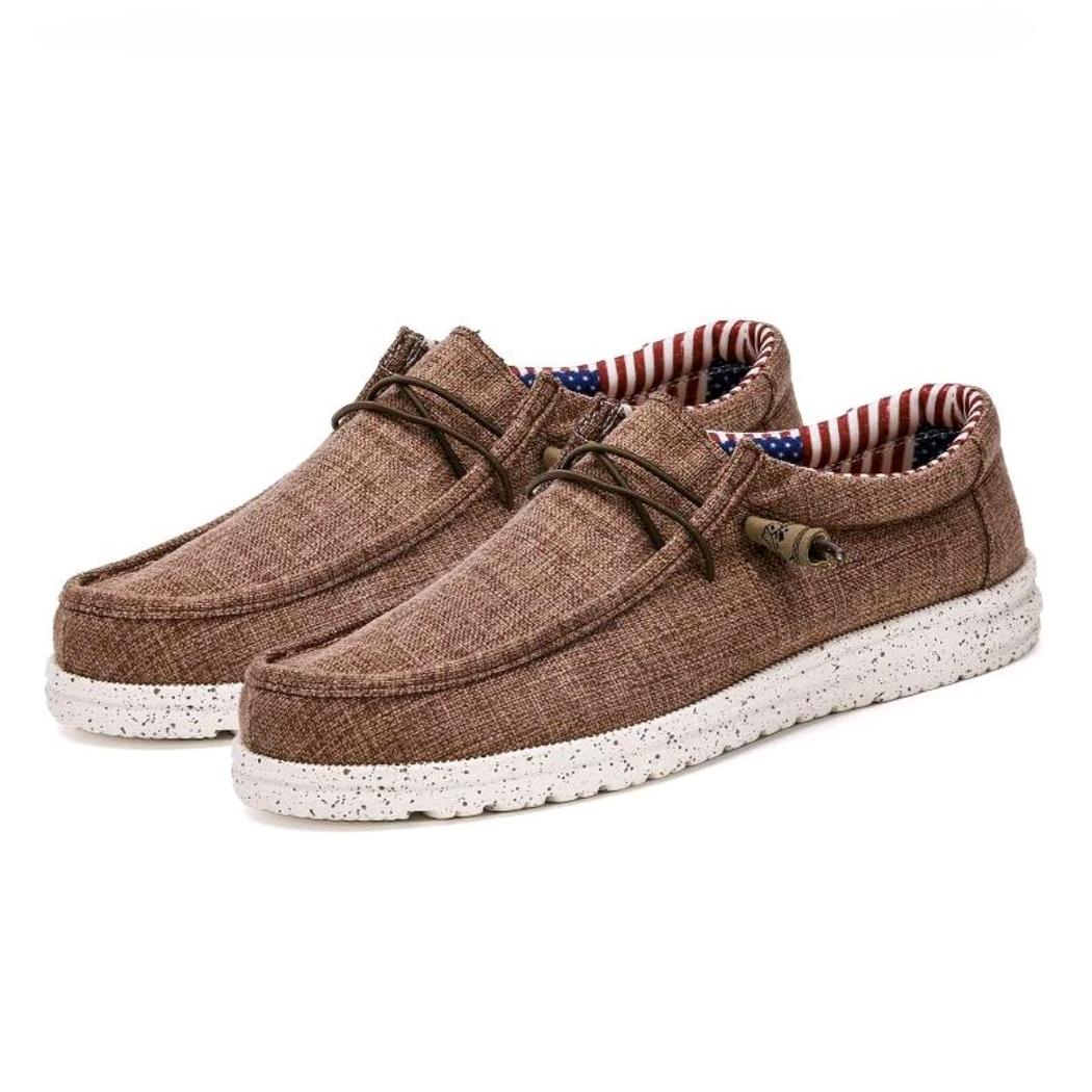 Lätta loafers i tyg för herr, bruna eller blå