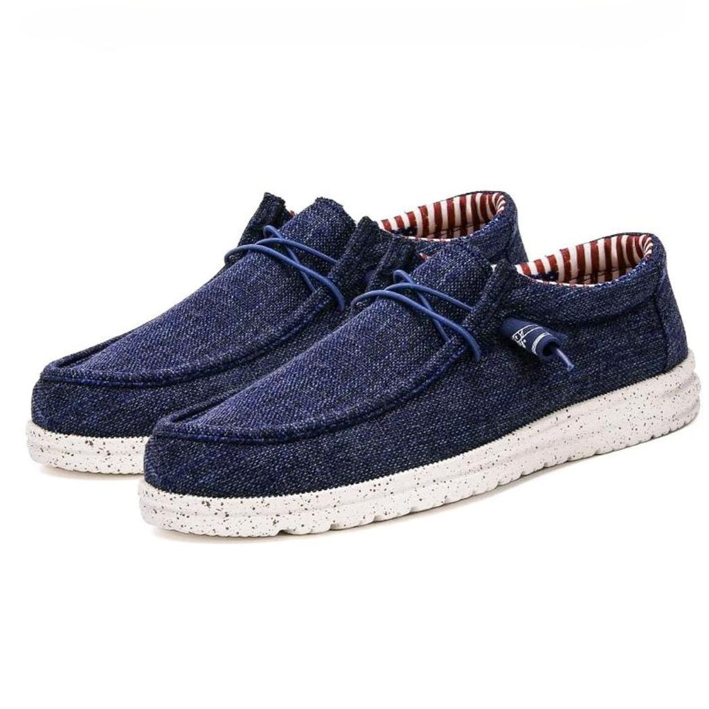 Lätta loafers i tyg för herr, bruna eller blå