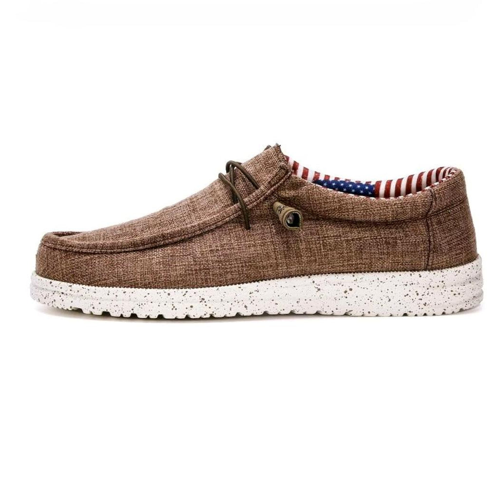 Lätta loafers i tyg för herr, bruna eller blå