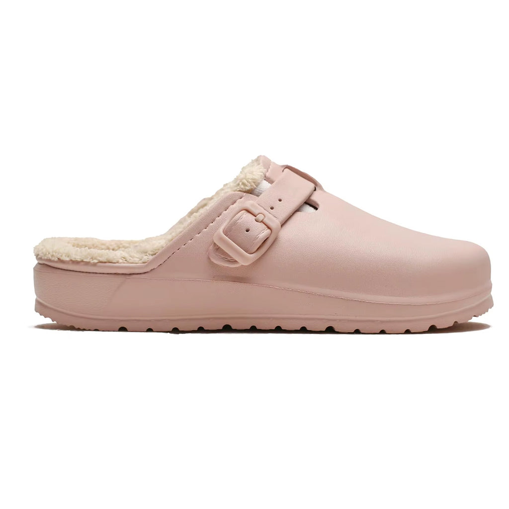 Fodrad rosa loafer-toffel i syntetläder för dam