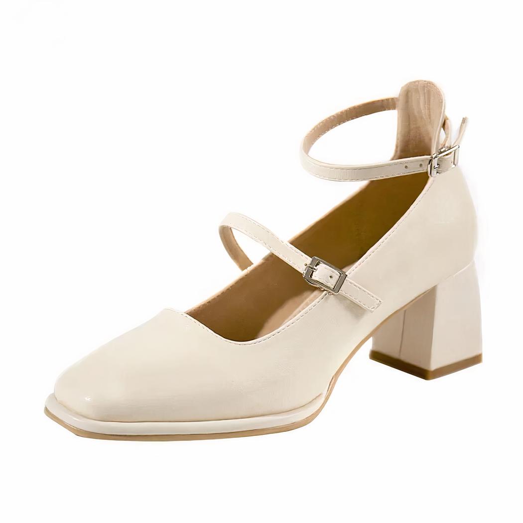 Beige ballerina-loafers med lack och klack