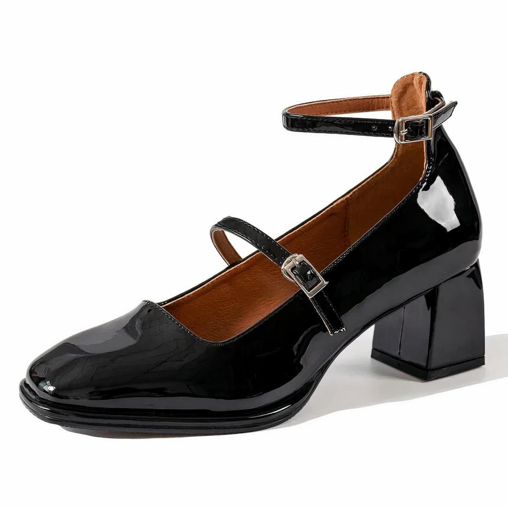 Svarta ballerina-loafers med lack och klack