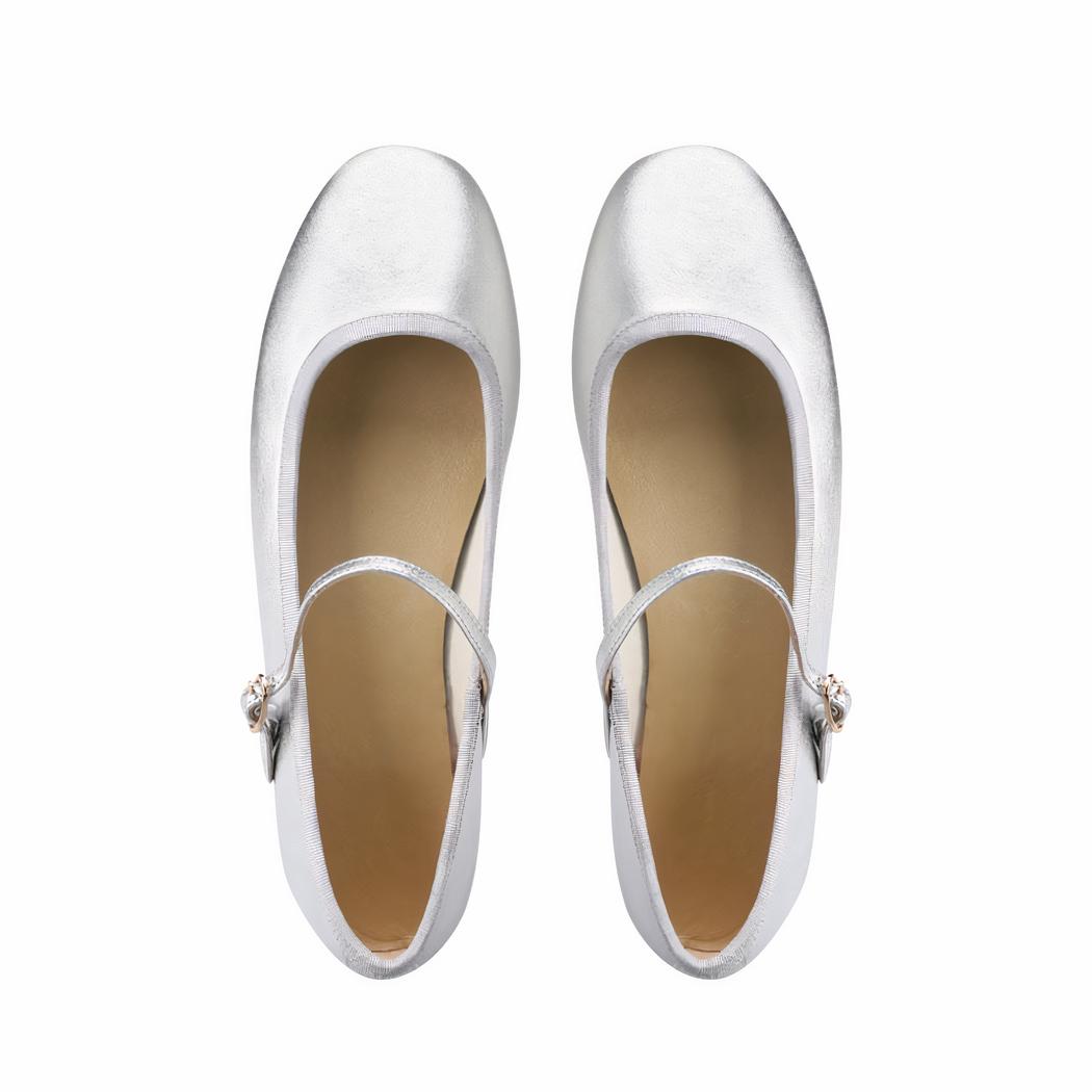 Lackade silverfärgade loafers i ballerina-modell med rund tå