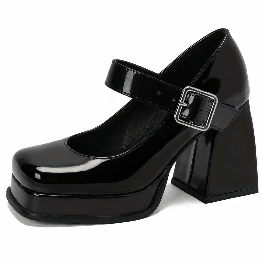 Mary Jane svart loafer i lack med klackblock