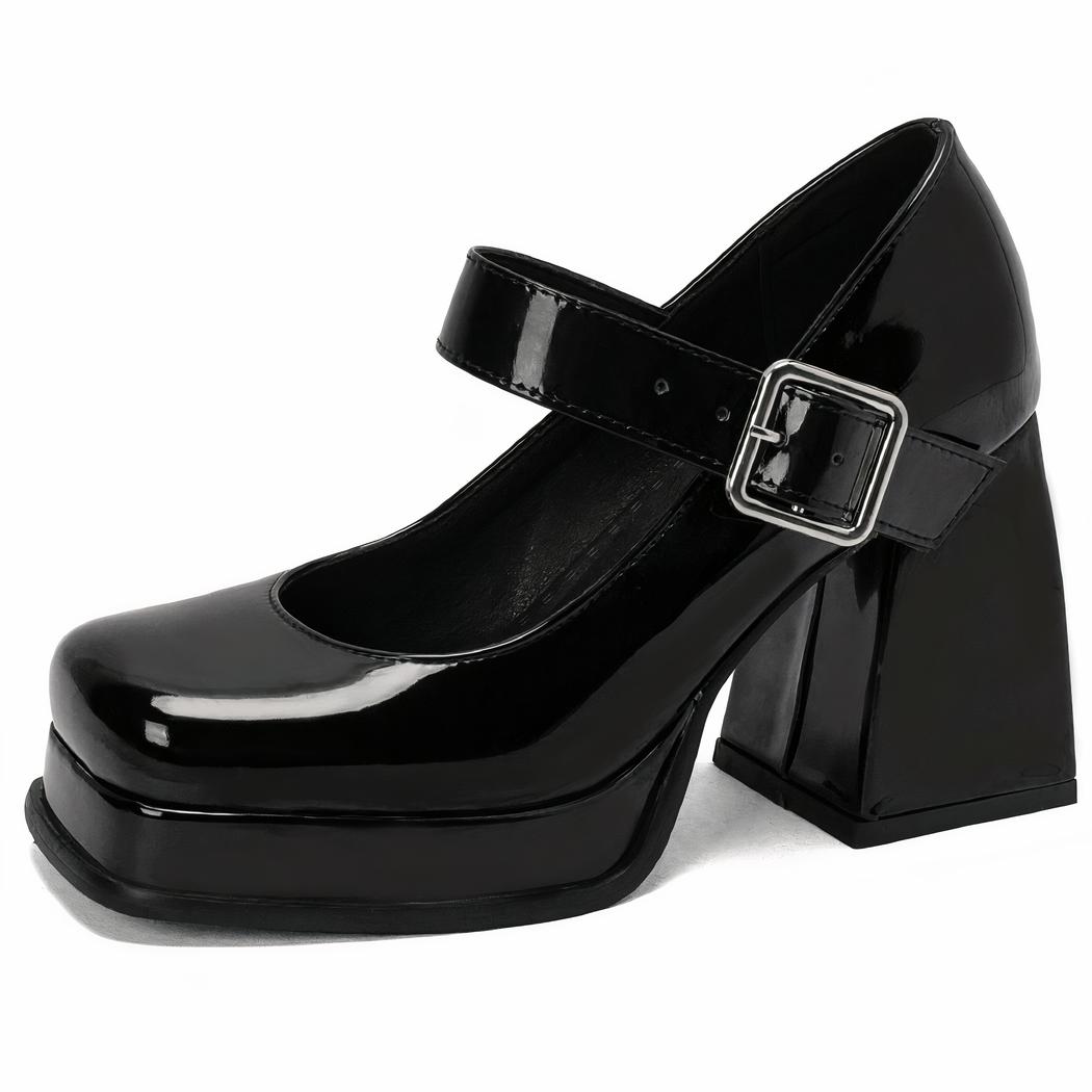 Mary Jane svart loafer i lack med klackblock