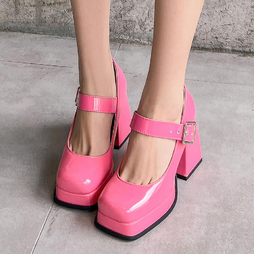 Mary Jane loafer i lack med klackblock, bild 3 av 9