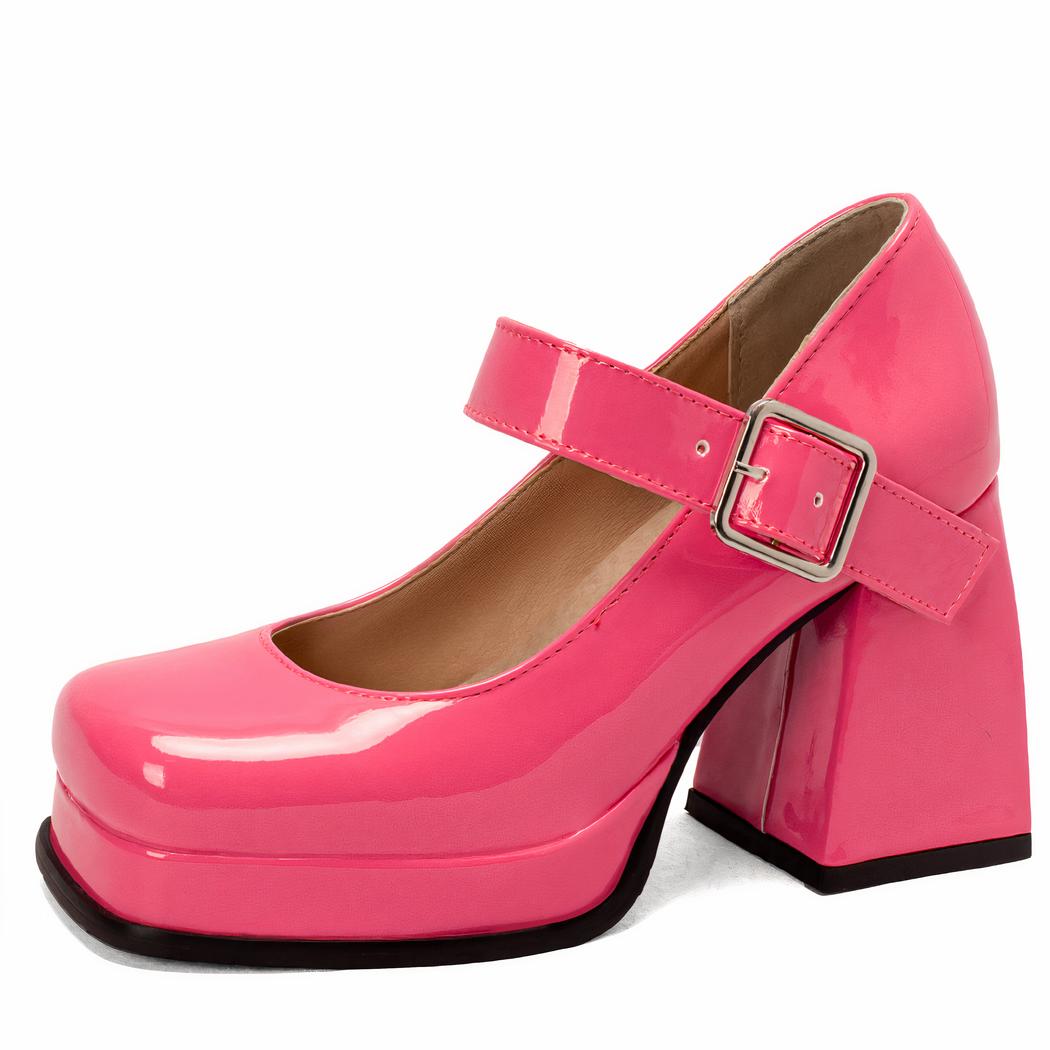Mary Jane rosa loafer i lack med klackblock