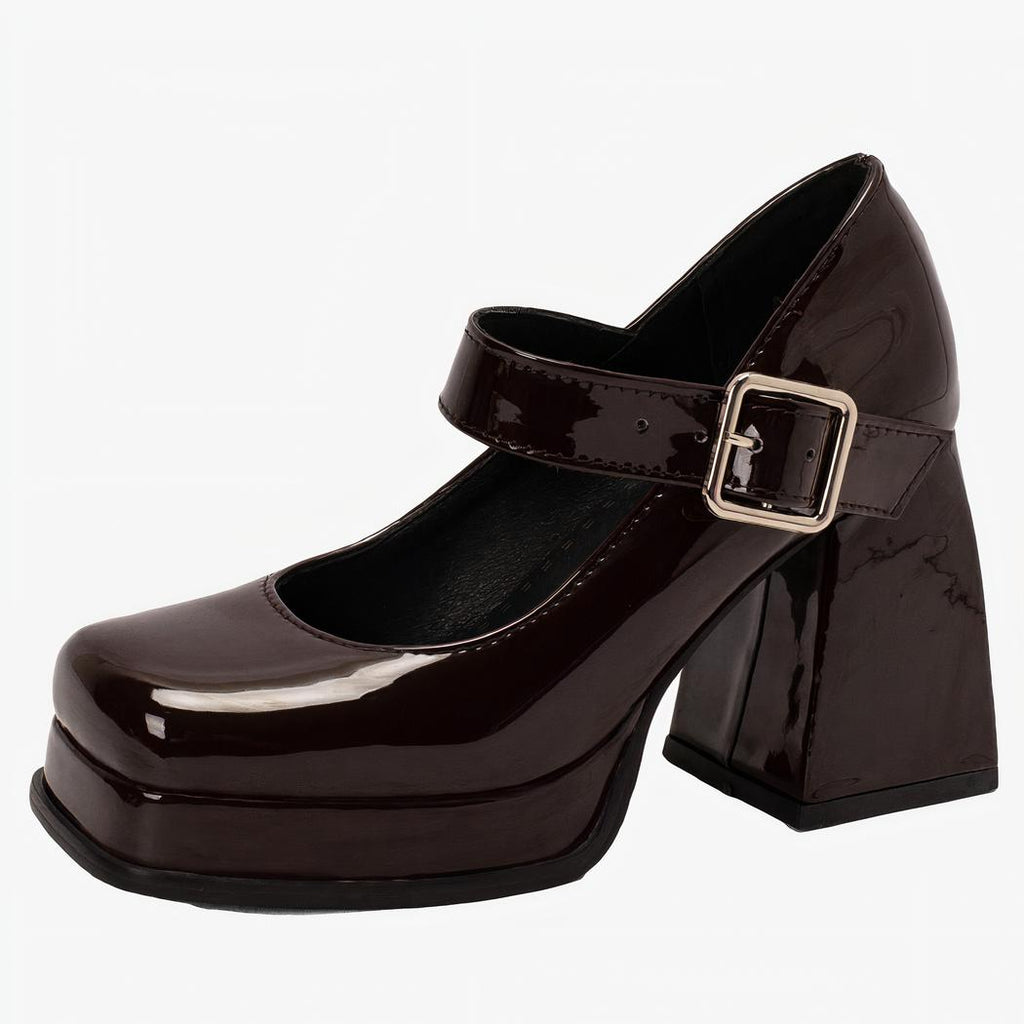 Mary Jane-loafer i lack med grov fyrkantig klack och tjock sula