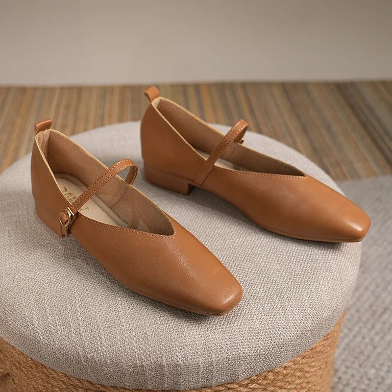 Mary Jane bruna ballerinas med remmar Elegant och retro