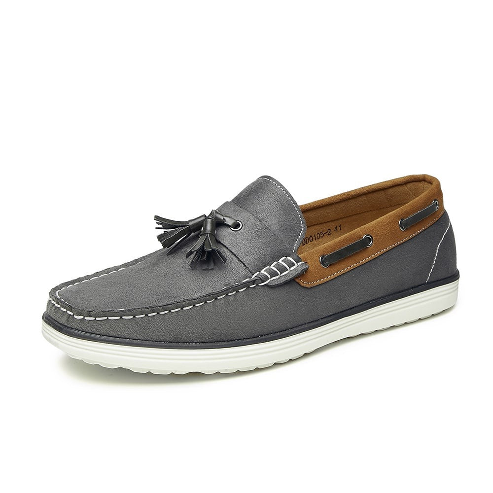 Grå loafers med tofs i båtskomodell för herr