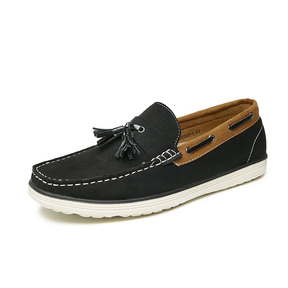 Svarta loafers med tofs i båtskomodell för herr