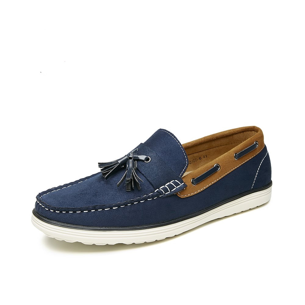 Blå loafers med tofs i båtskomodell för herr