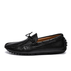 Loafers i båtskomodell vintage-stil lädereffekt för herr, Svart