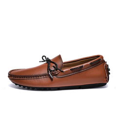 Loafers i båtskomodell vintage-stil lädereffekt för herr, Brun
