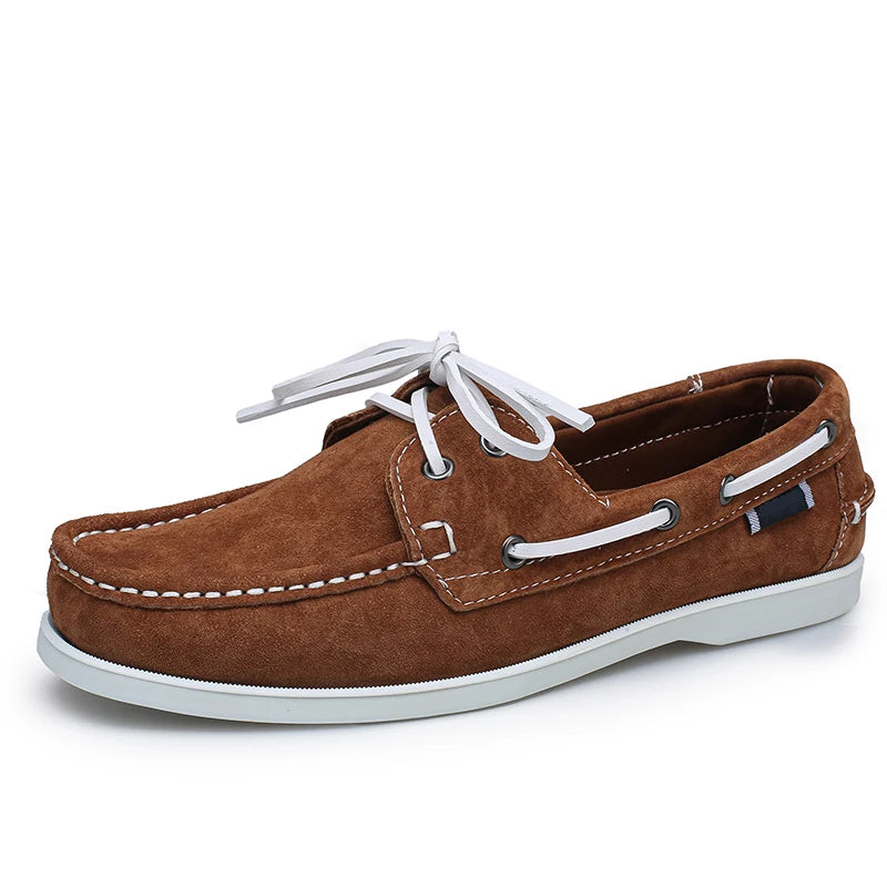 Båtloafers i mocka för herr med vita snören, ljusgrön, bild 11
