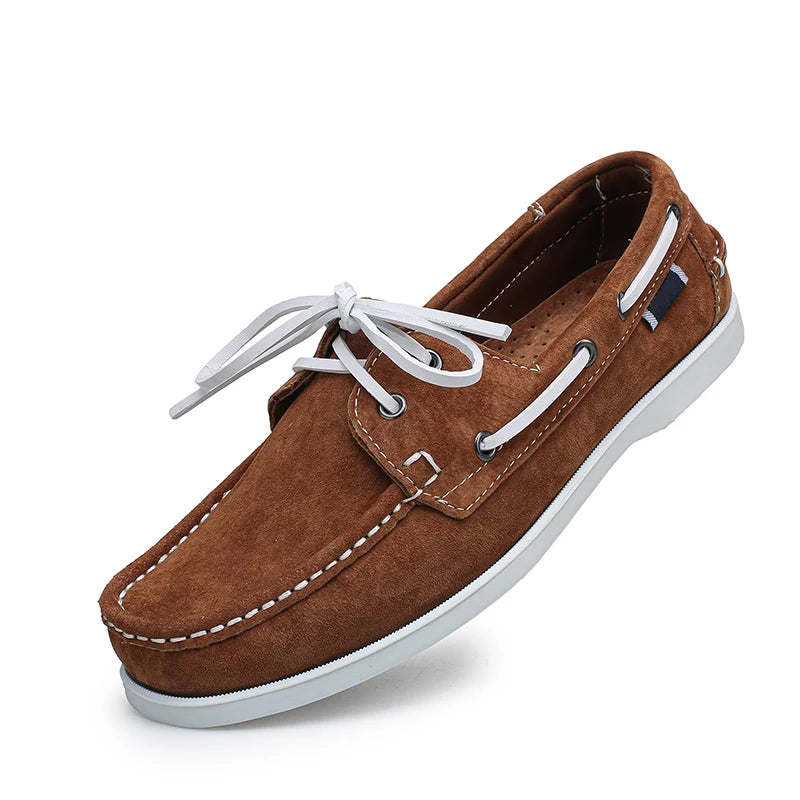 Båtloafers i mocka för herr med vita snören, ljusgrön, bild 6