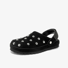 Loafer-clogs dam med nitar i mocka och mönstrad sula, Svart