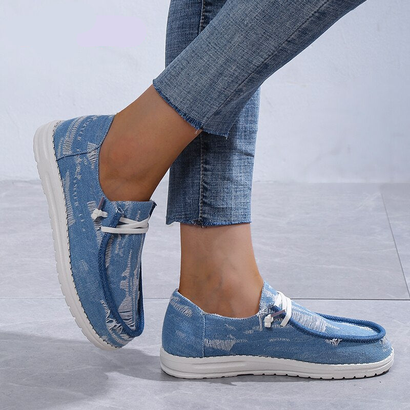 Mjuka båtmokasiner i blå denim för dam, bild 3 av 4