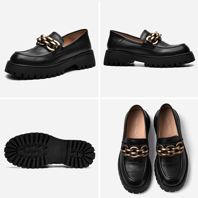 Läder loafers med metalkedja för kvinnor, bild 3 av 6