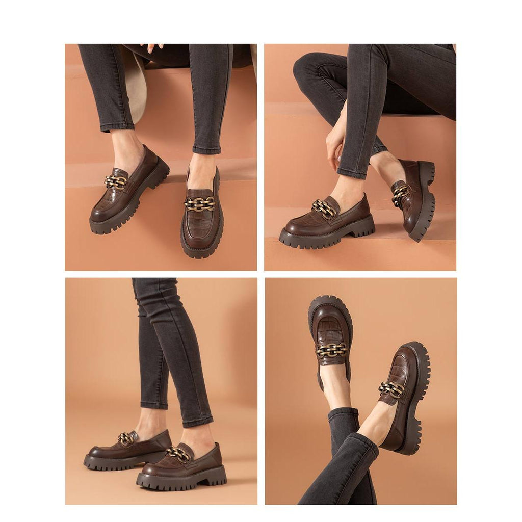 Läder loafers med metalkedja för kvinnor, bild 4 av 6