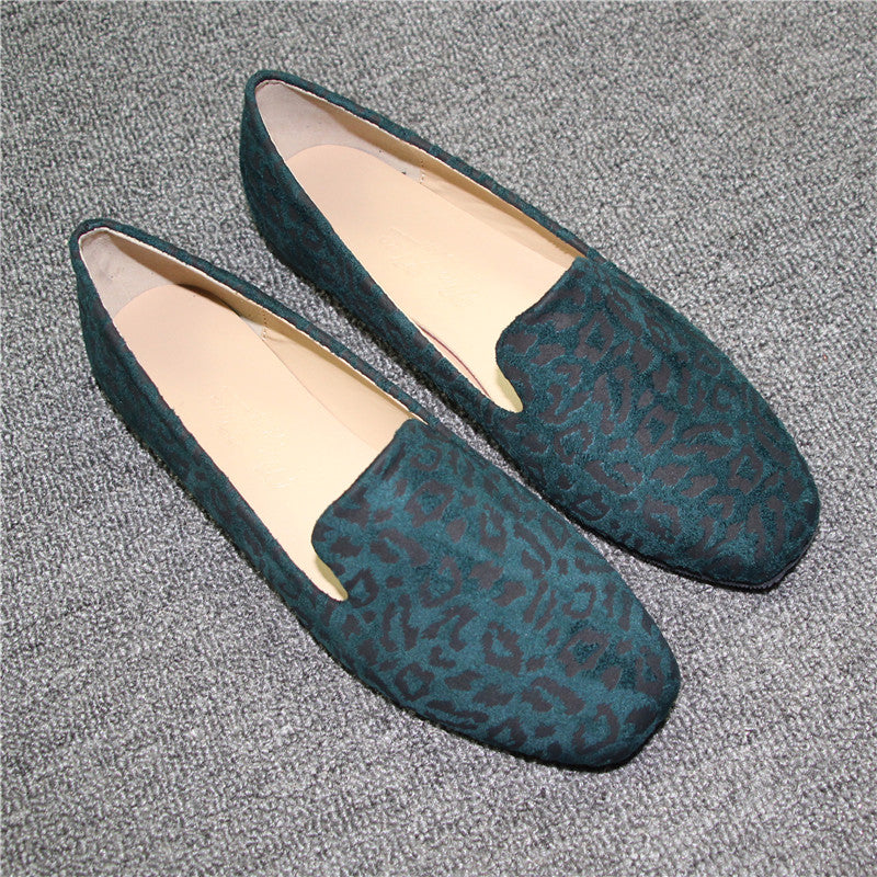 Blå damloafers med fyrkantig tå och leopardmönster