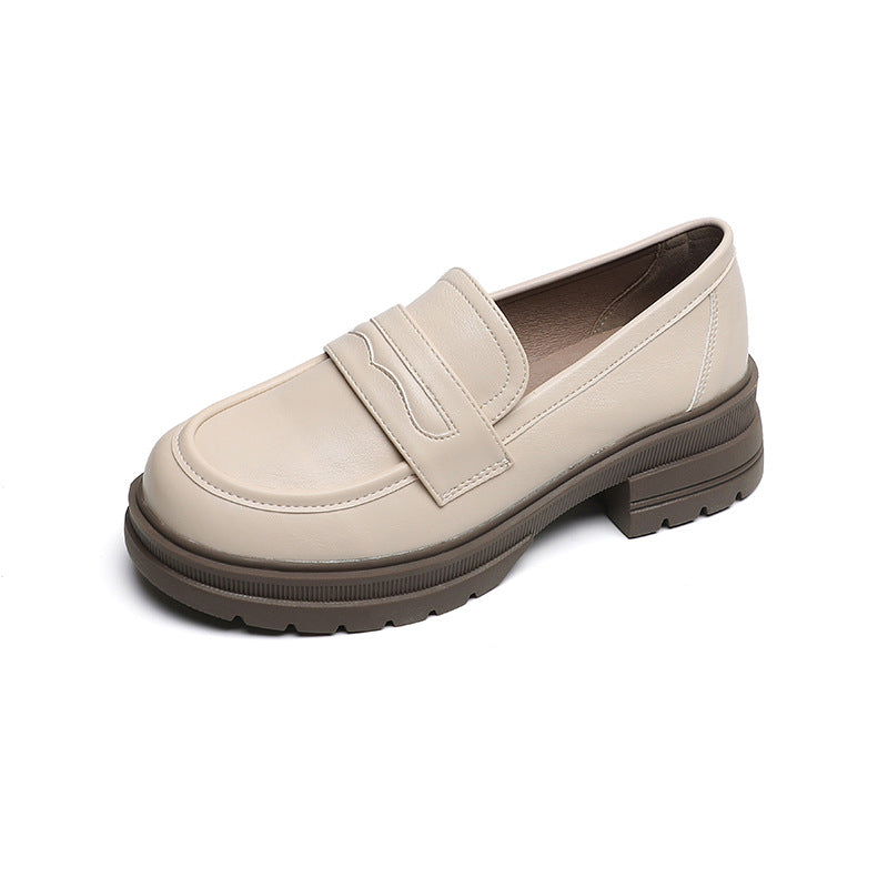 Beige loafers med platåsula i läder för kvinnor, bild 4 av 4