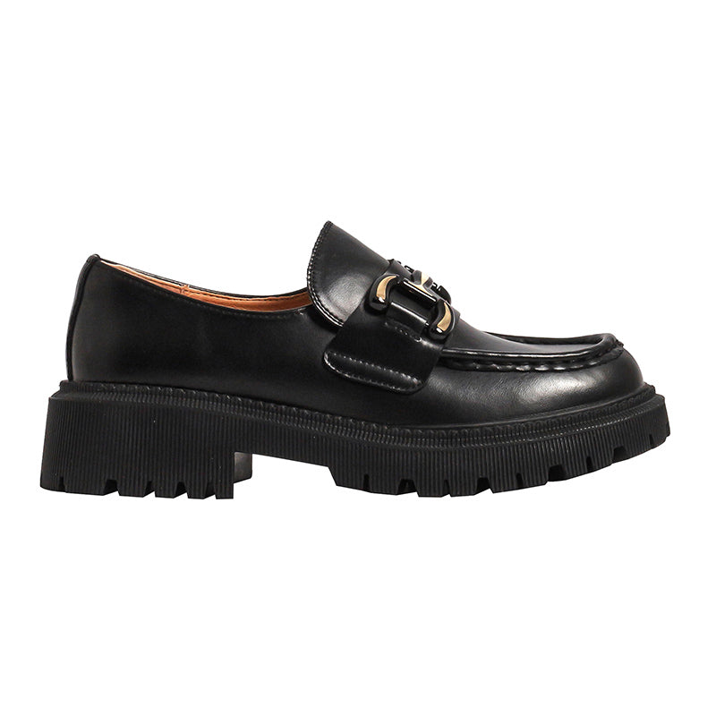 Svarta loafers med tjock klack i neutrala färger för kvinnor