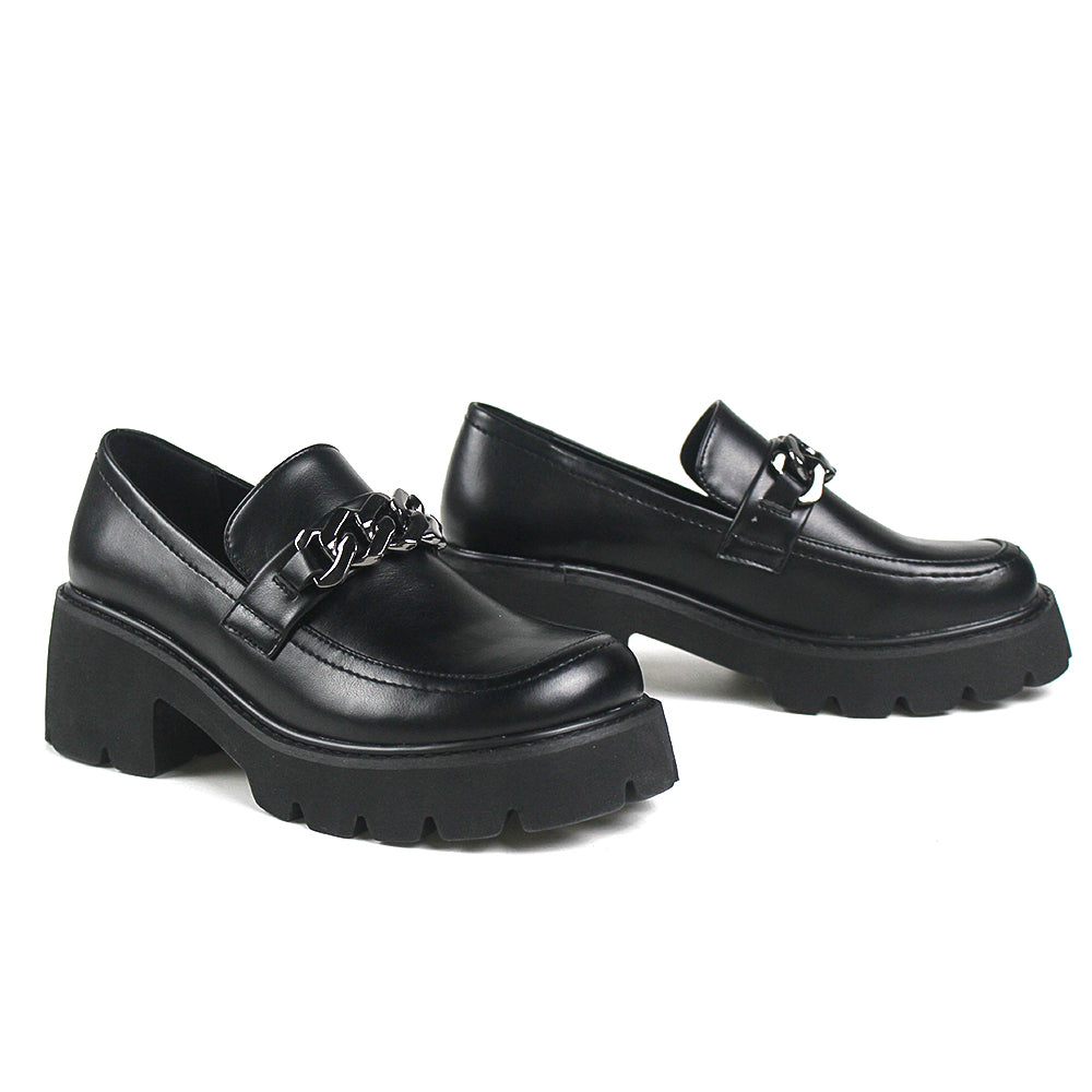 Vintage loafers med klack och kedjor i läder för kvinnor, bild 2 av 4