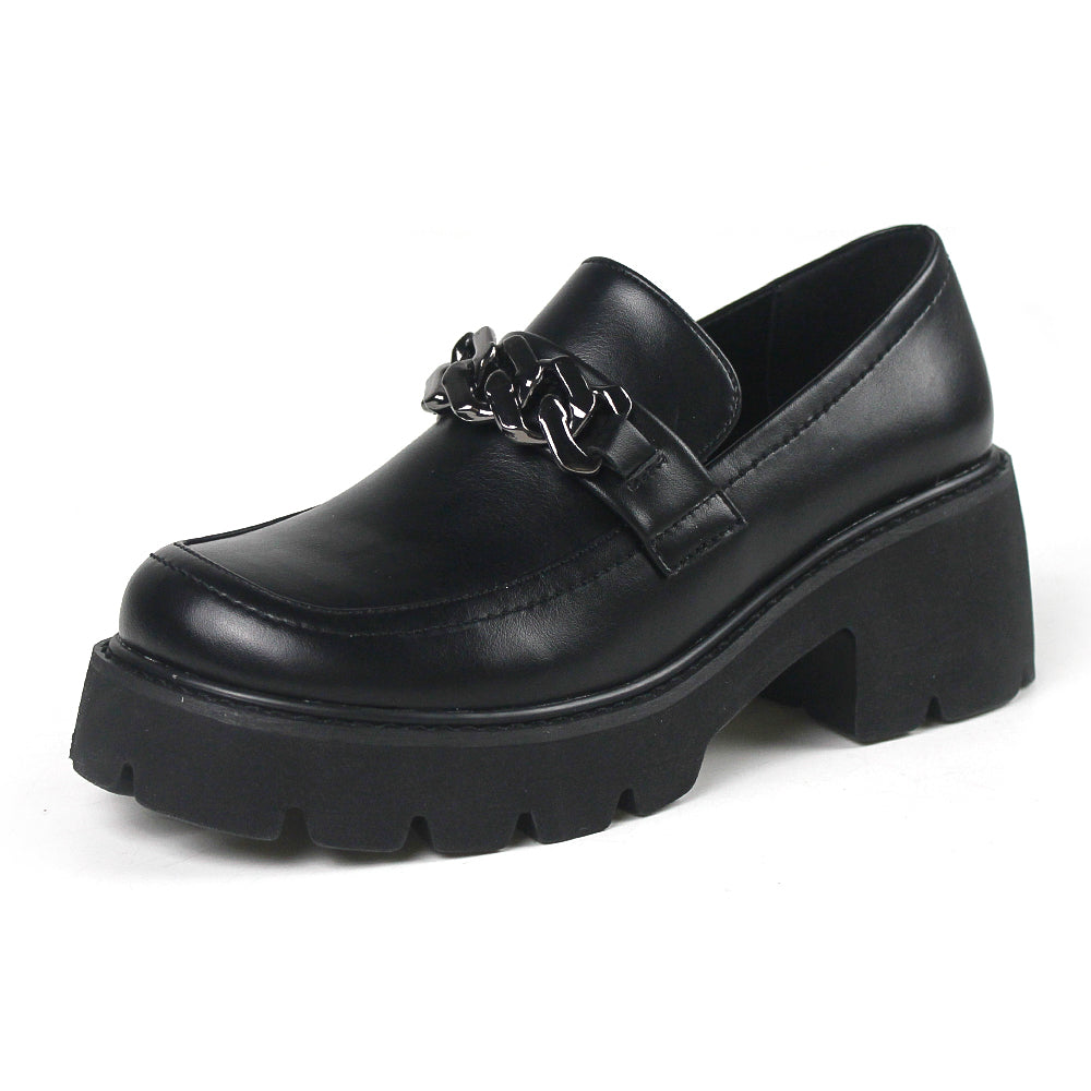 Kvinnors vintage tjocka läderplattform loafers