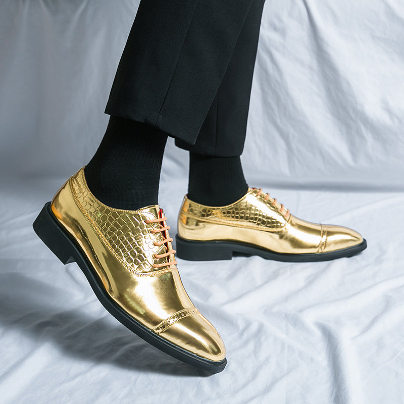 Eleganta gyllene loafers med ormmönster för herrar, bild 4 av 4