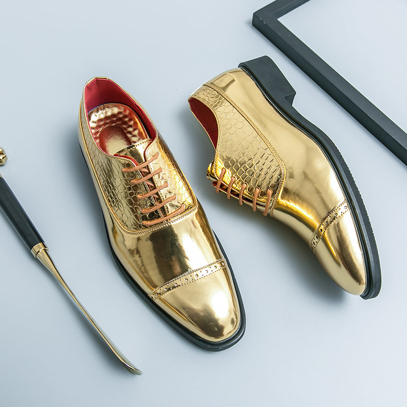 Eleganta gyllene loafers med ormmönster för herrar, bild 3 av 4