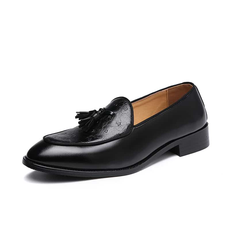 Chica svarta loafers i läder med tofs för herrar