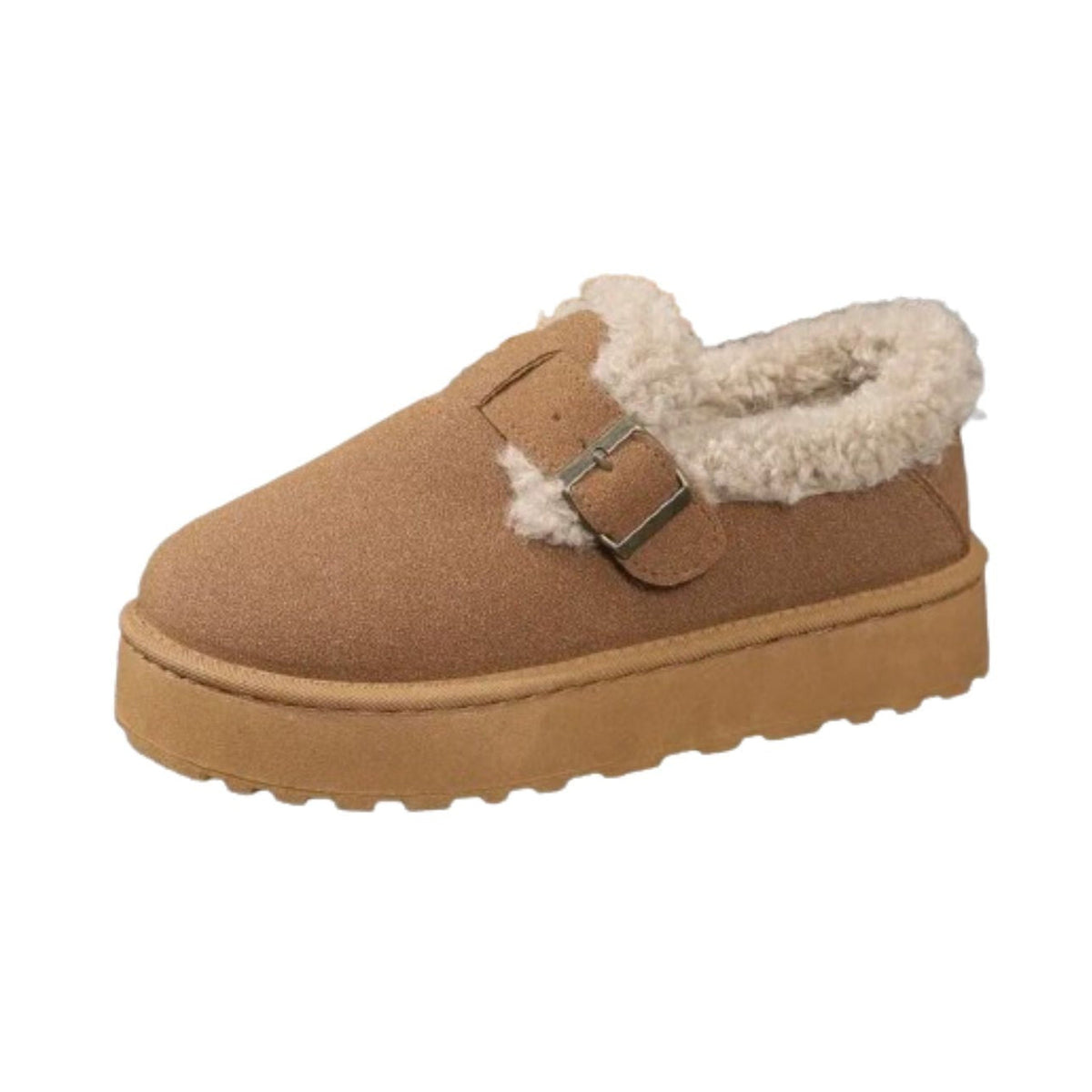 Bruna fodrade loafers för dam med vitt foder och tjock sula, bakifrån