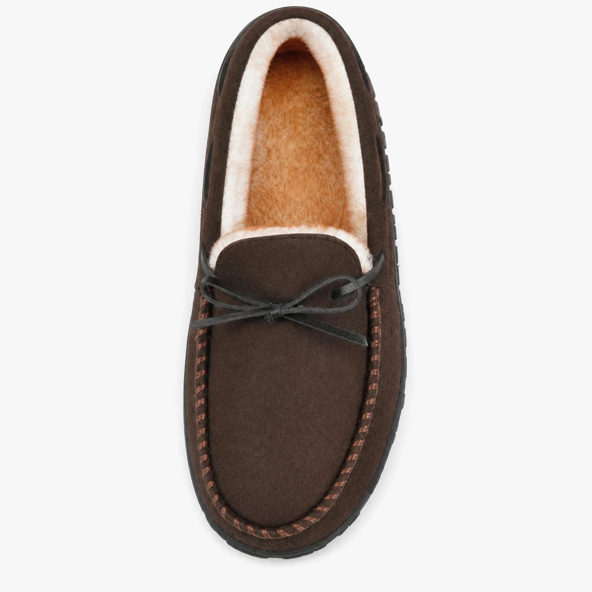 Bruna fodrade loafers för herr med halkfri sula, framifrån