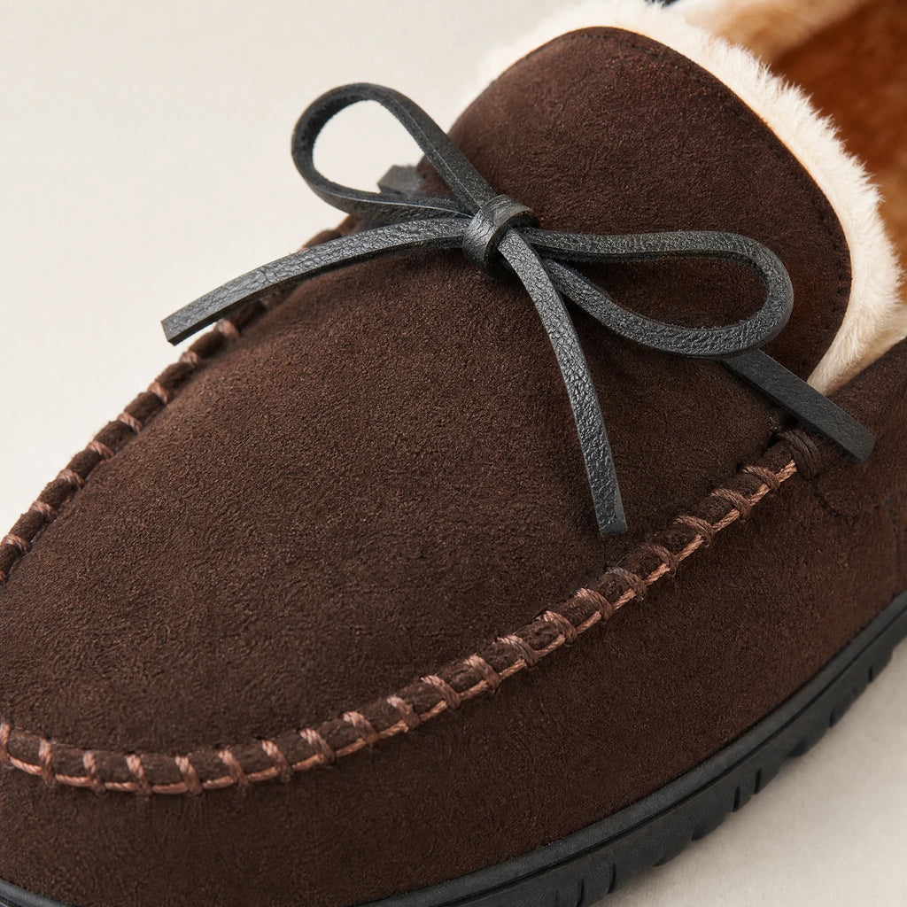 Bruna fodrade loafers för herr med halkfri sula, från sidan