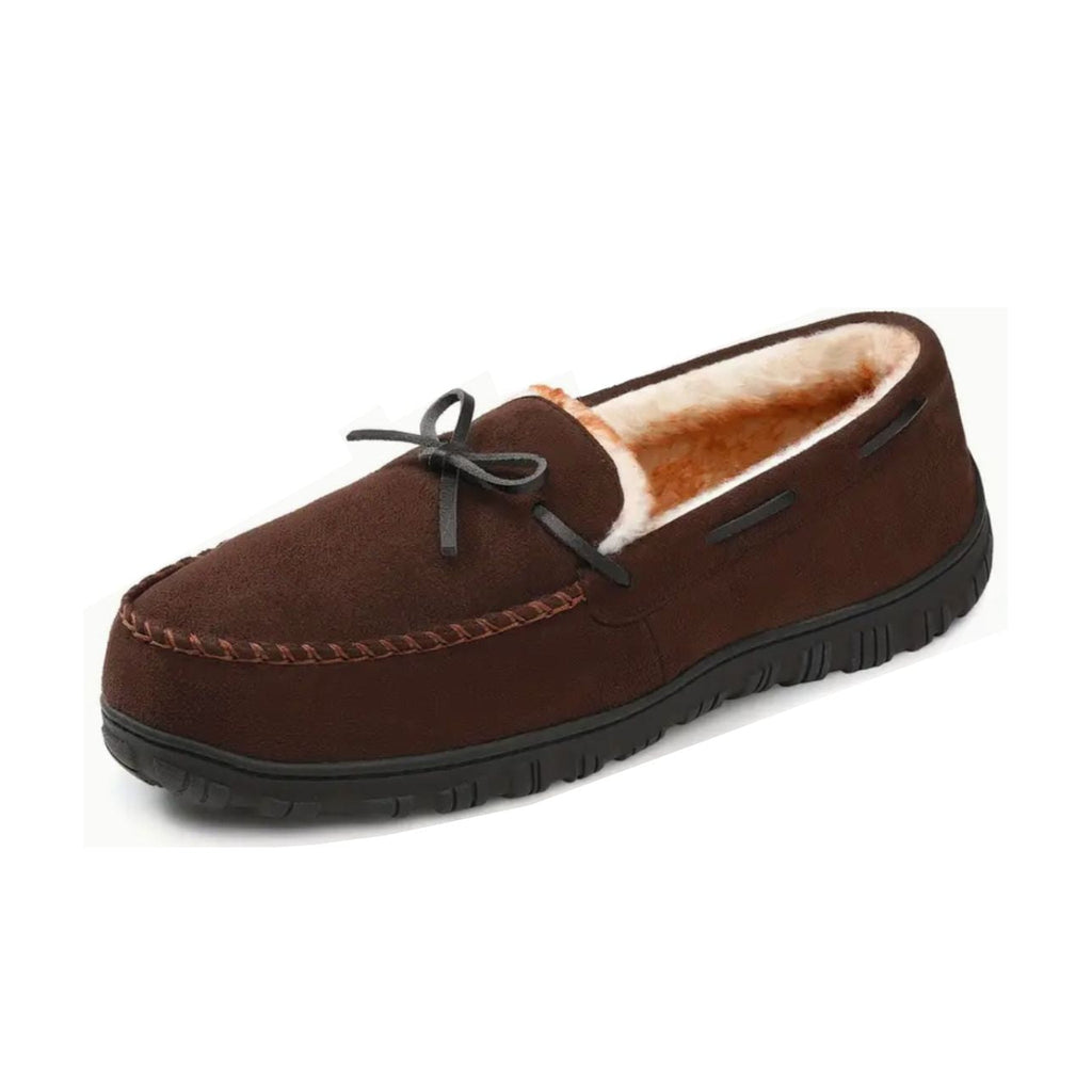 Bruna fodrade loafers för herr med halkfri sula, bakifrån
