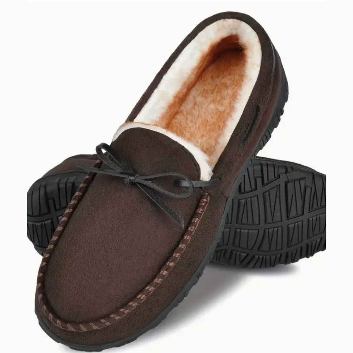 Bruna fodrade loafers för herr med halkfri sula, detaljbild av sulan