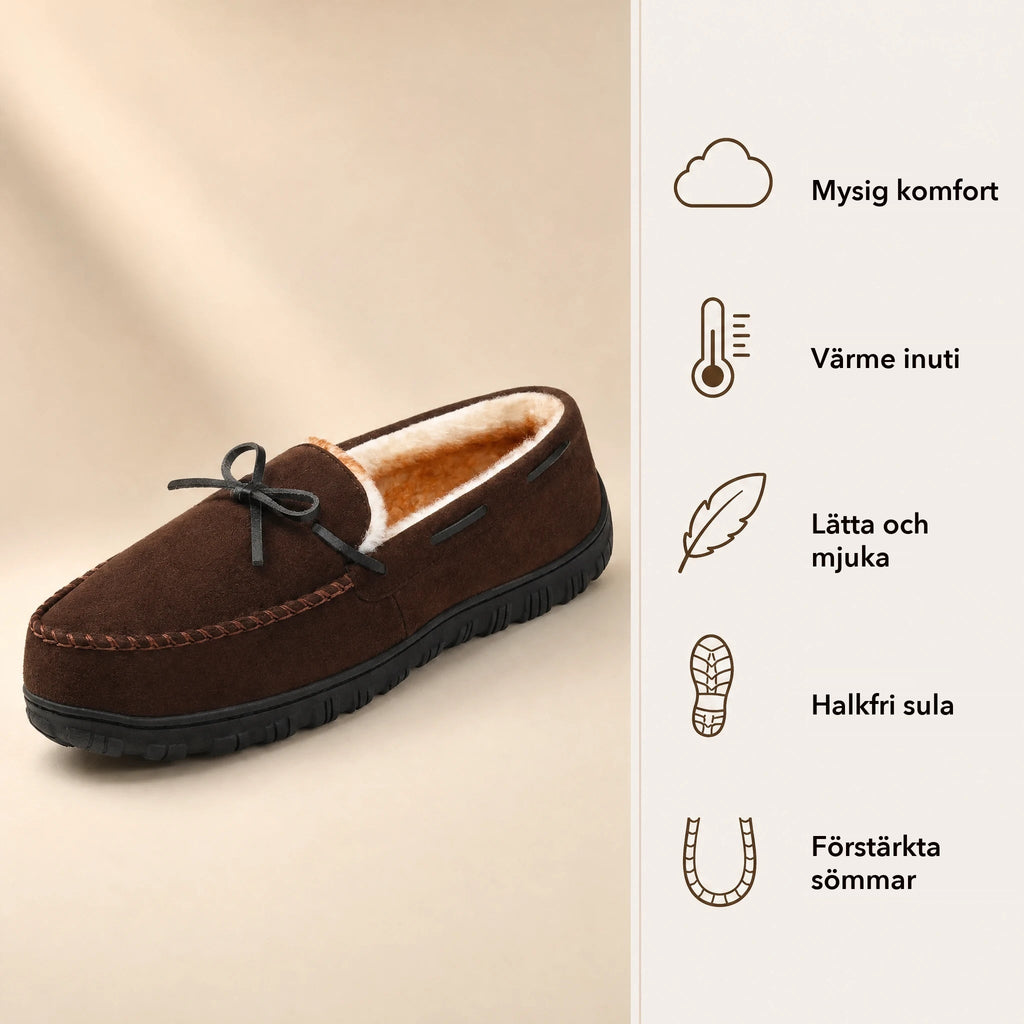 Bruna fodrade loafers för herr med halkfri sula, uppifrån