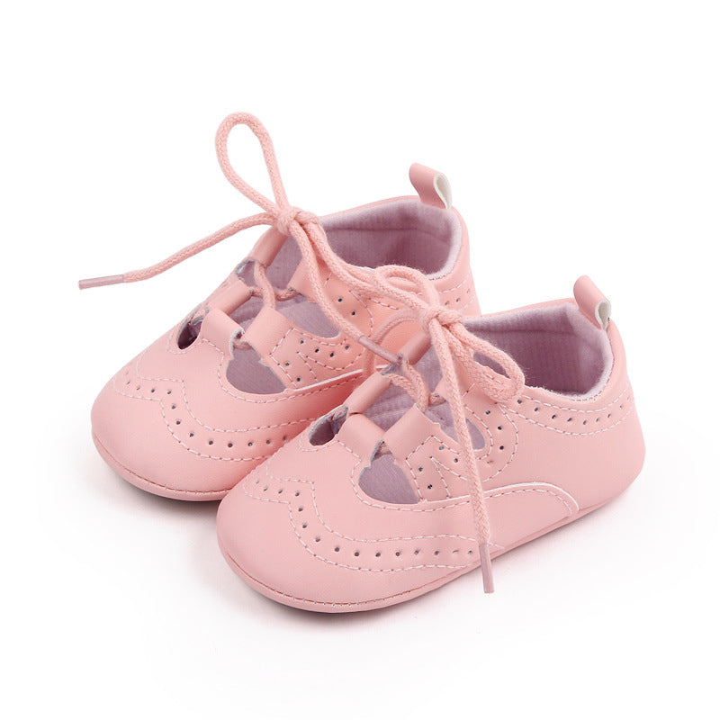 Genombruten rosa loafer med snörning i sneakerstil för babyflicka