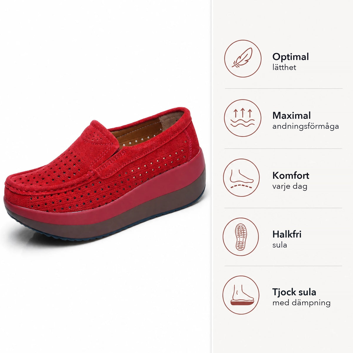 Röda genombrutna loafers i mocka Bild