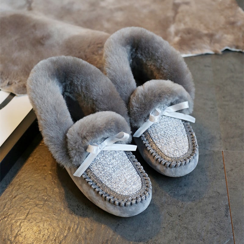 Indianska grå mockasiner i fodrat mocka med tweed-skaft