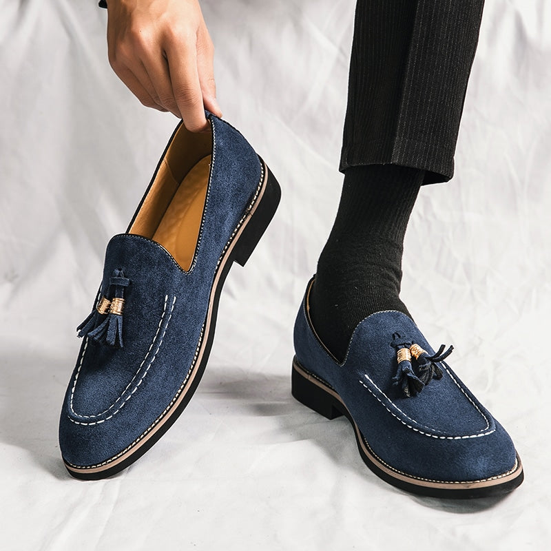 Blå italienska loafers i mockaeffekt för herrar, bild 3 av 8